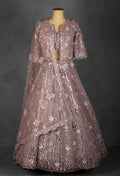 Dusty Lilac Sequin and Floral Embroidered Lehenga with Structured Blouse and Net Dupatta