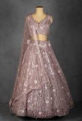 Dusty Lilac Sequin and Floral Embroidered Lehenga with Structured Blouse and Net Dupatta