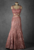 Blush Pink Sequin Embroidered Lehenga with Cutout Blouse and Net Dupatta