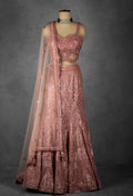 Blush Pink Sequin Embroidered Lehenga with Cutout Blouse and Net Dupatta