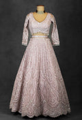 Blush Pink Sequin Embroidered Lehenga with Full-Sleeve Blouse and Net Dupatta