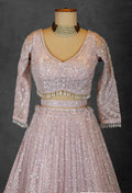 Blush Pink Sequin Embroidered Lehenga with Full-Sleeve Blouse and Net Dupatta
