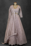 Blush Pink Sequin Embroidered Lehenga with Full-Sleeve Blouse and Net Dupatta