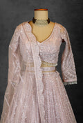 Blush Pink Sequin Embroidered Lehenga with Full-Sleeve Blouse and Net Dupatta