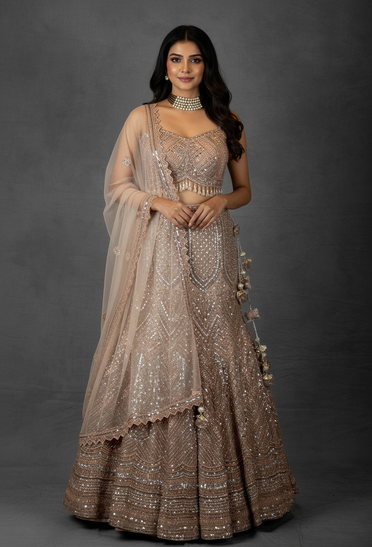 Champagne Gold Sequin Embroidered Lehenga with Beaded Blouse