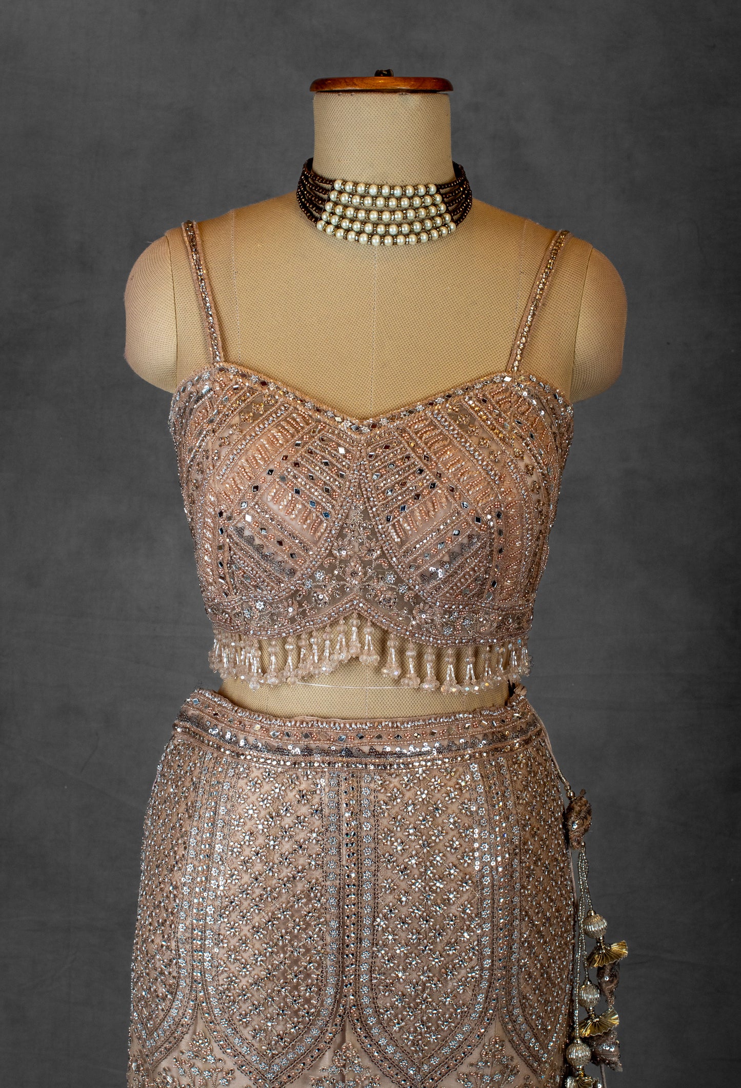 Champagne Gold Sequin Embroidered Lehenga with Beaded Blouse