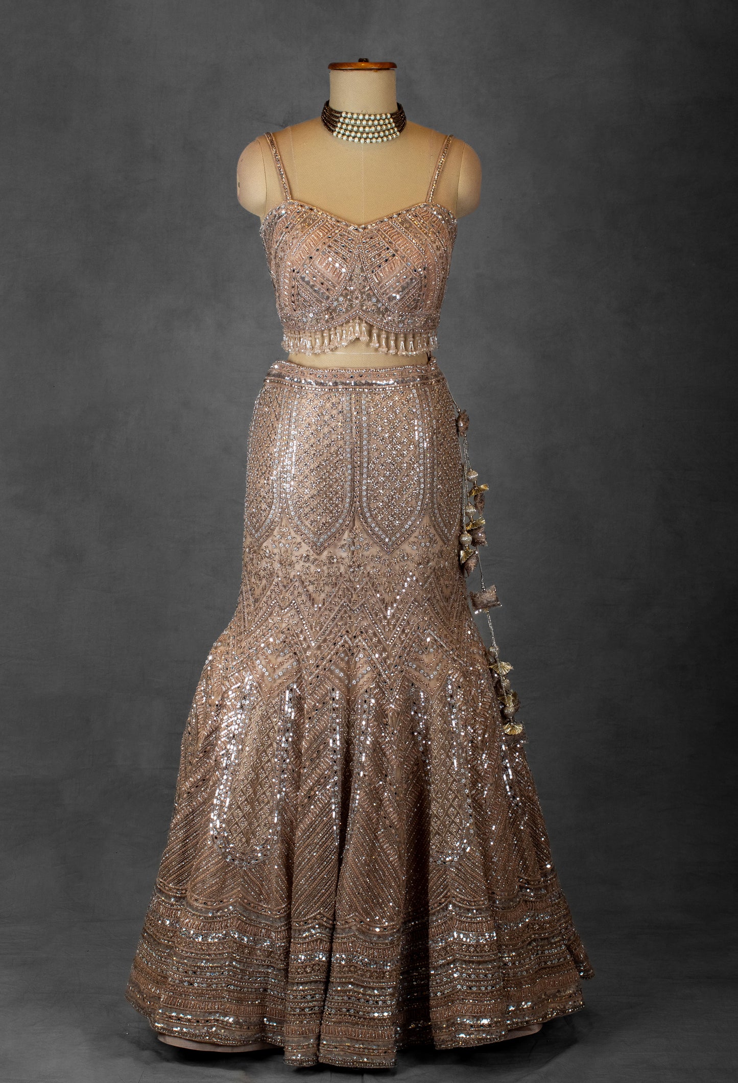 Champagne Gold Sequin Embroidered Lehenga with Beaded Blouse