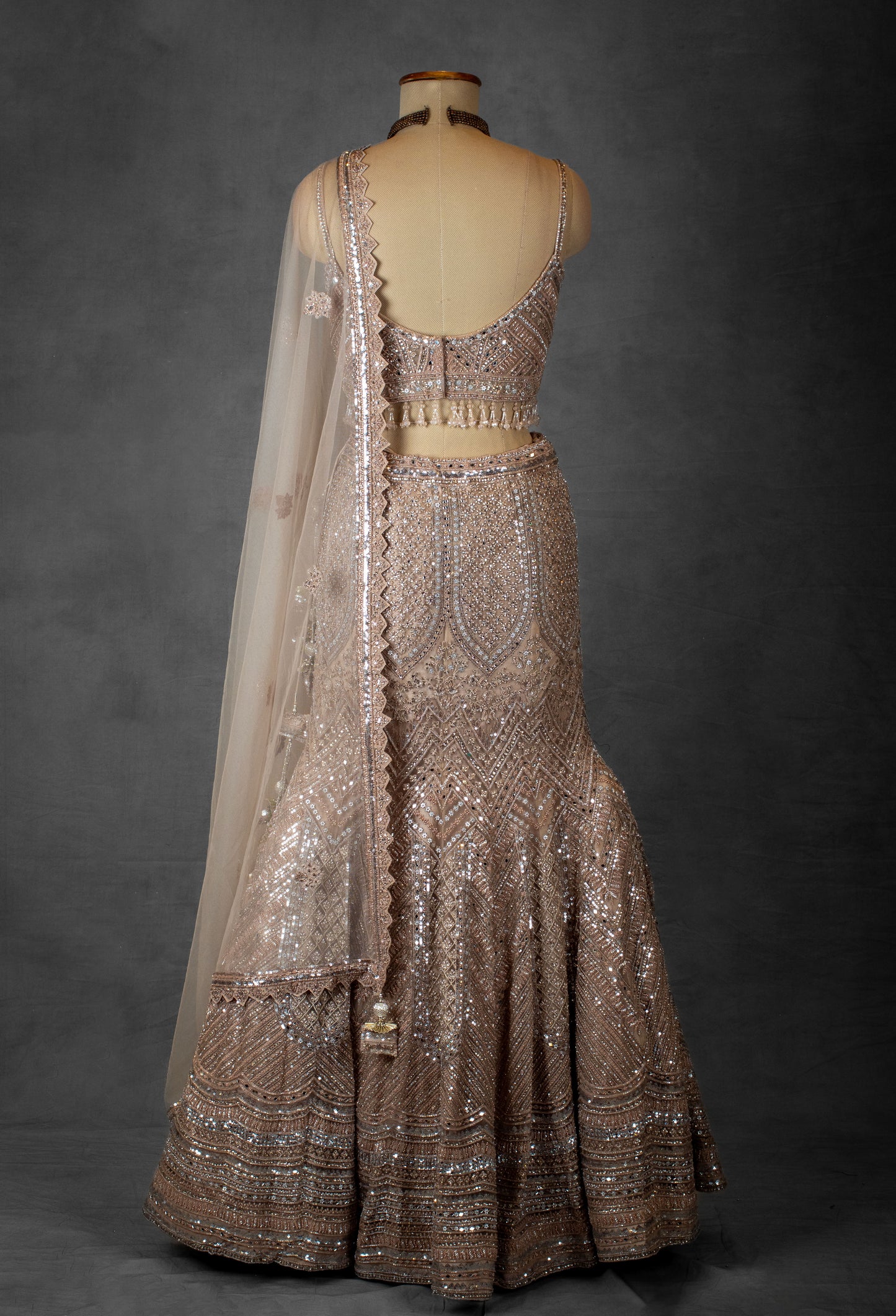 Champagne Gold Sequin Embroidered Lehenga with Beaded Blouse