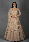 Champagne Gold Sequin Embroidered Lehenga with Full-Sleeve Blouse and Net Dupatta