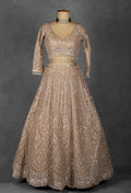 Champagne Gold Sequin Embroidered Lehenga with Full-Sleeve Blouse and Net Dupatta