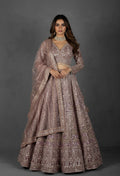 Mauve Rose Sequin Embroidered Lehenga with Full-Sleeve Blouse and Net Dupatta