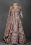 Mauve Rose Sequin Embroidered Lehenga with Full-Sleeve Blouse and Net Dupatta