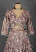 Mauve Rose Sequin Embroidered Lehenga with Full-Sleeve Blouse and Net Dupatta