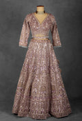 Mauve Rose Sequin Embroidered Lehenga with Full-Sleeve Blouse and Net Dupatta