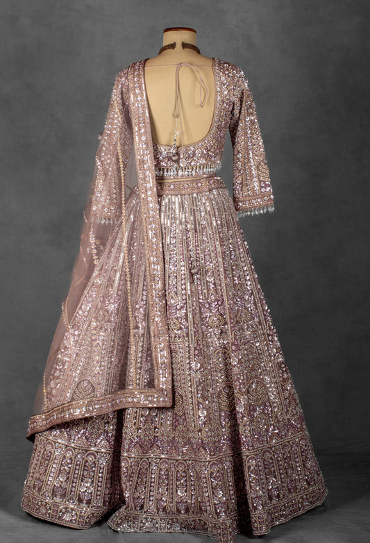 Mauve rose sequin embroidered lehenga with full-sleeve blouse and net dupatta – product image 2