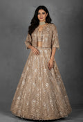 Champagne Gold Sequin Embroidered Lehenga with Structured Blouse and Net Dupatta