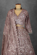 Dusty Mauve Heavy Sequin Embroidered Lehenga with Full-Sleeve Blouse and Net Dupatta