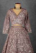 Dusty Mauve Heavy Sequin Embroidered Lehenga with Full-Sleeve Blouse and Net Dupatta