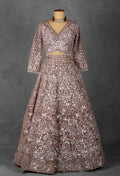 Dusty Mauve Heavy Sequin Embroidered Lehenga with Full-Sleeve Blouse and Net Dupatta