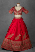 Regal Red Raw Silk Bridal Lehenga with Handcrafted Zardosi & Mirror Embroidery
