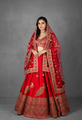 Regal Red Raw Silk Bridal Lehenga with Handcrafted Zardosi & Mirror Embroidery
