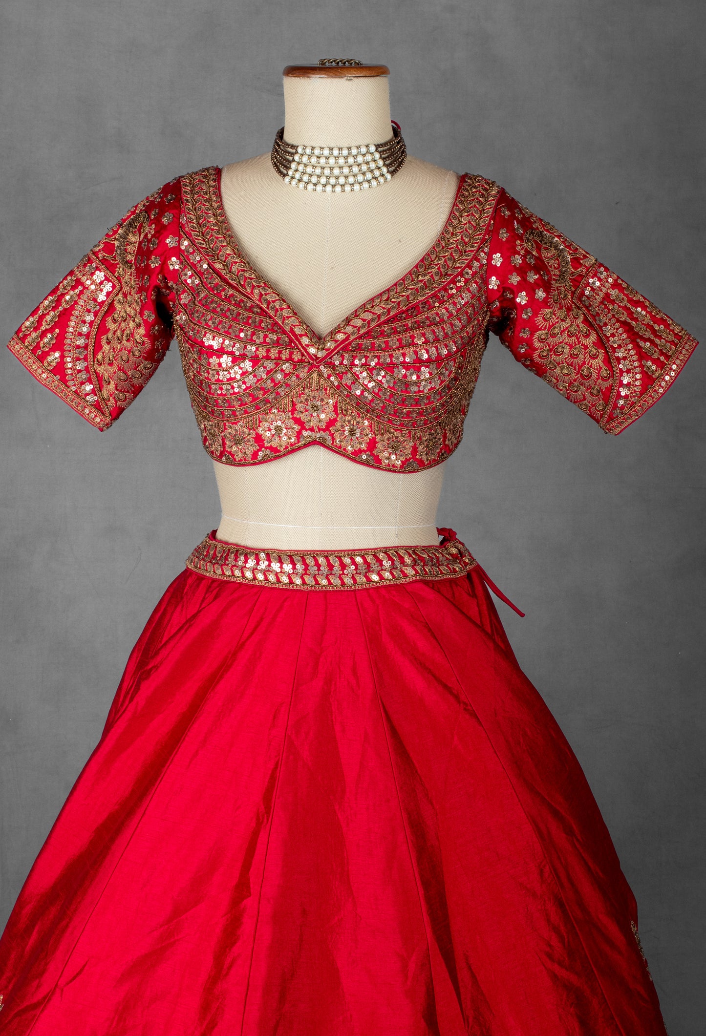Regal Red Raw Silk Bridal Lehenga with Handcrafted Zardosi & Mirror Embroidery
