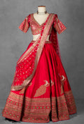 Regal Red Raw Silk Bridal Lehenga with Handcrafted Zardosi & Mirror Embroidery