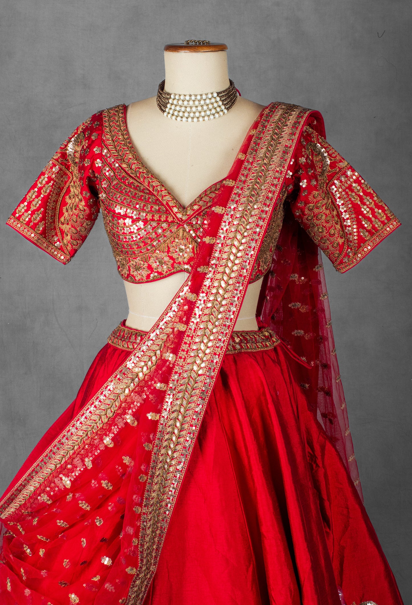 Regal Red Raw Silk Bridal Lehenga with Handcrafted Zardosi & Mirror Embroidery