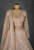 Champagne Nude Heavily Embroidered Sequin Lehenga with Full-Sleeve Blouse and Net Dupatta