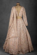 Champagne Nude Heavily Embroidered Sequin Lehenga with Full-Sleeve Blouse and Net Dupatta