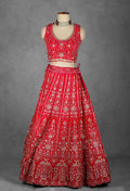 Crimson Red Handcrafted Bridal Lehenga with Heavy Zardosi and Sequin Embroidery