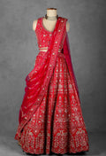 Crimson Red Handcrafted Bridal Lehenga with Heavy Zardosi and Sequin Embroidery