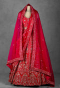 Crimson Red Handcrafted Bridal Lehenga with Heavy Zardosi and Sequin Embroidery