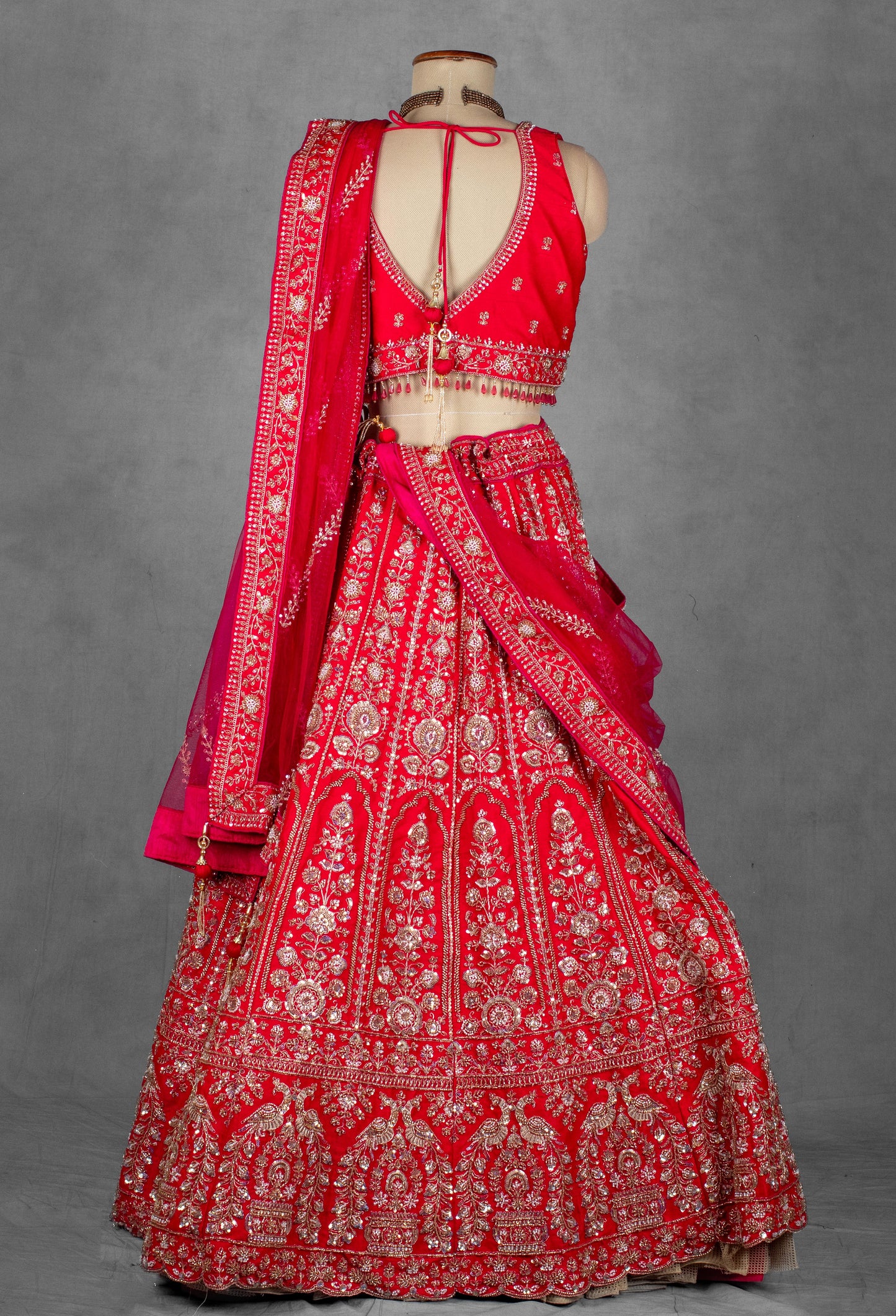 Crimson Red Handcrafted Bridal Lehenga with Heavy Zardosi and Sequin Embroidery