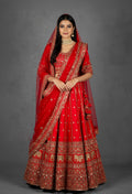 Royal Red Handcrafted Bridal Lehenga with Zardosi, Sequin & Elephant Motif Embroidery