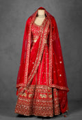 Royal Red Handcrafted Bridal Lehenga with Zardosi, Sequin & Elephant Motif Embroidery