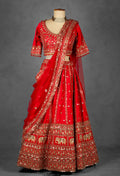 Royal Red Handcrafted Bridal Lehenga with Zardosi, Sequin & Elephant Motif Embroidery