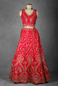 Red Embroidered Bridal Lehenga with Golden Zardosi and Threadwork