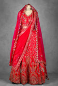Red Embroidered Bridal Lehenga with Golden Zardosi and Threadwork