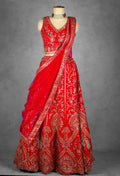 Red Embroidered Bridal Lehenga with Golden Zardosi and Threadwork