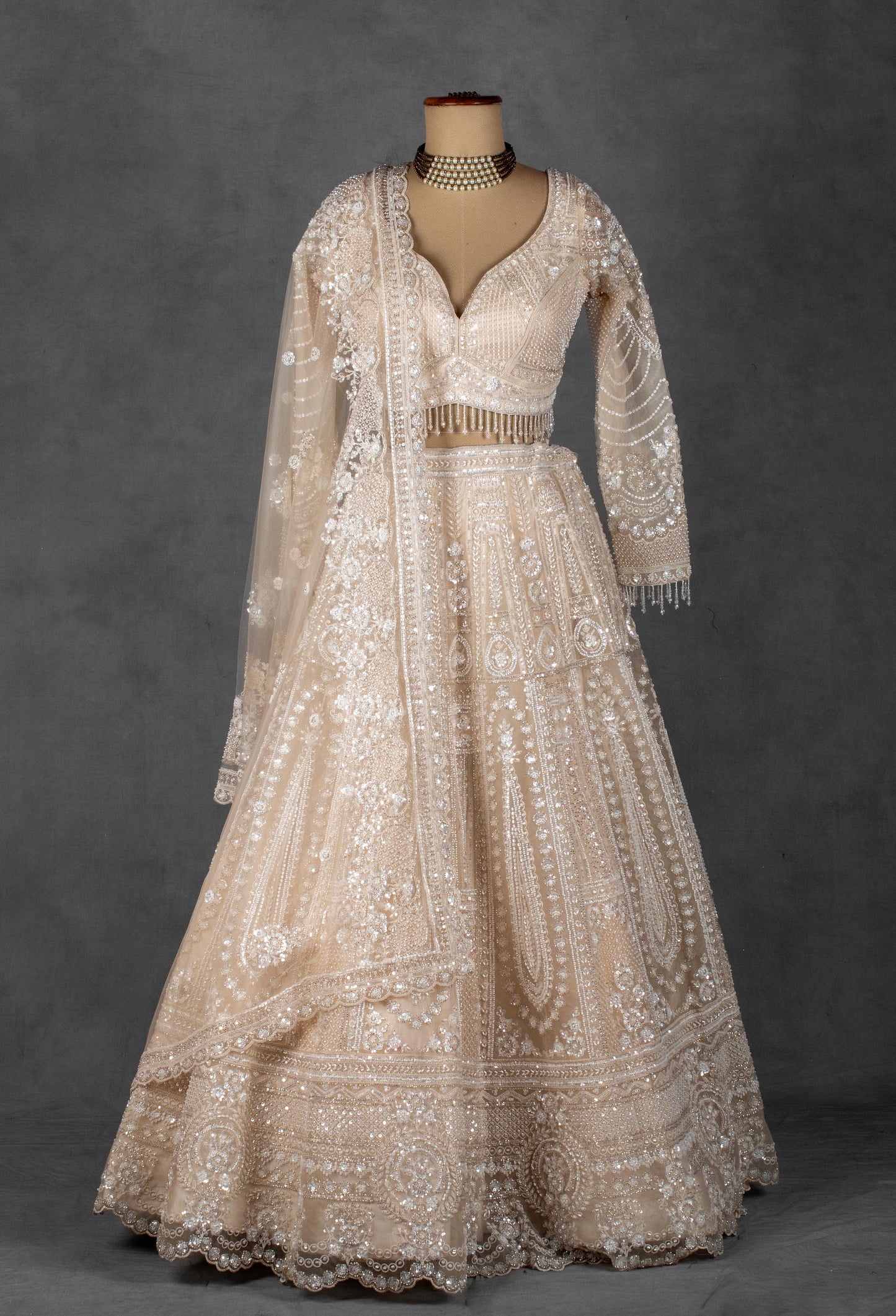 Ivory Embellished Bridal Lehenga with Crystal and Sequin Handwork