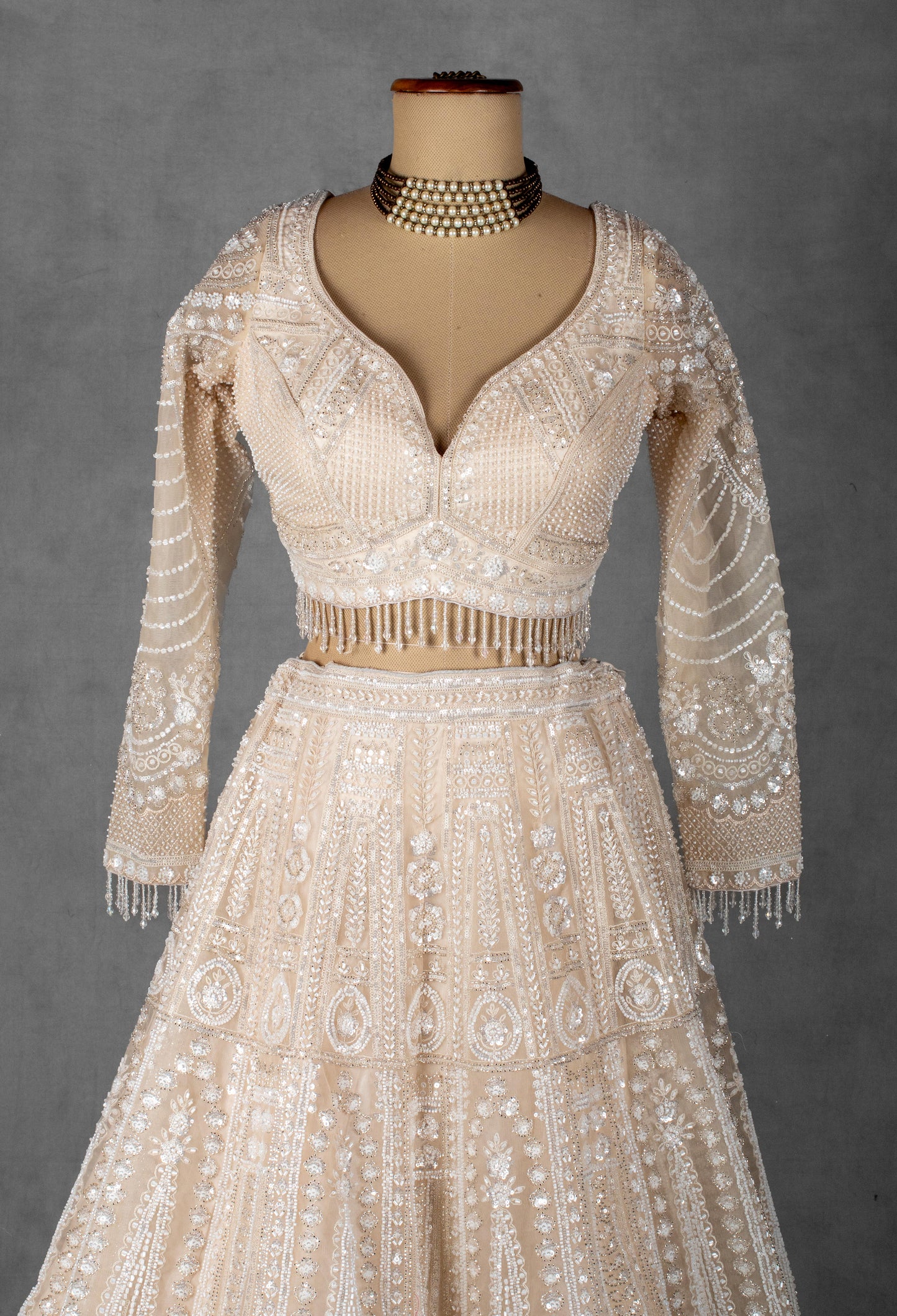 Ivory Embellished Bridal Lehenga with Crystal and Sequin Handwork