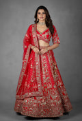Red Bridal Lehenga with Intricate Zardosi and Resham Hand Embroidery