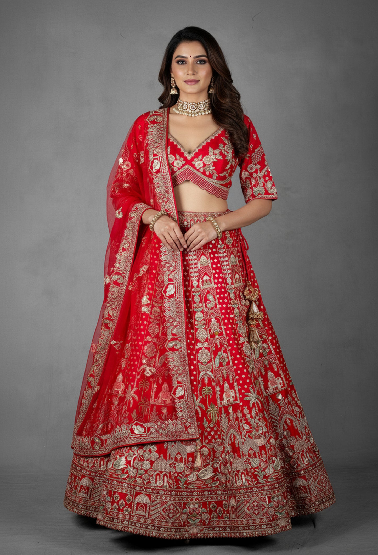 Red Bridal Lehenga with Intricate Zardosi and Resham Hand Embroidery