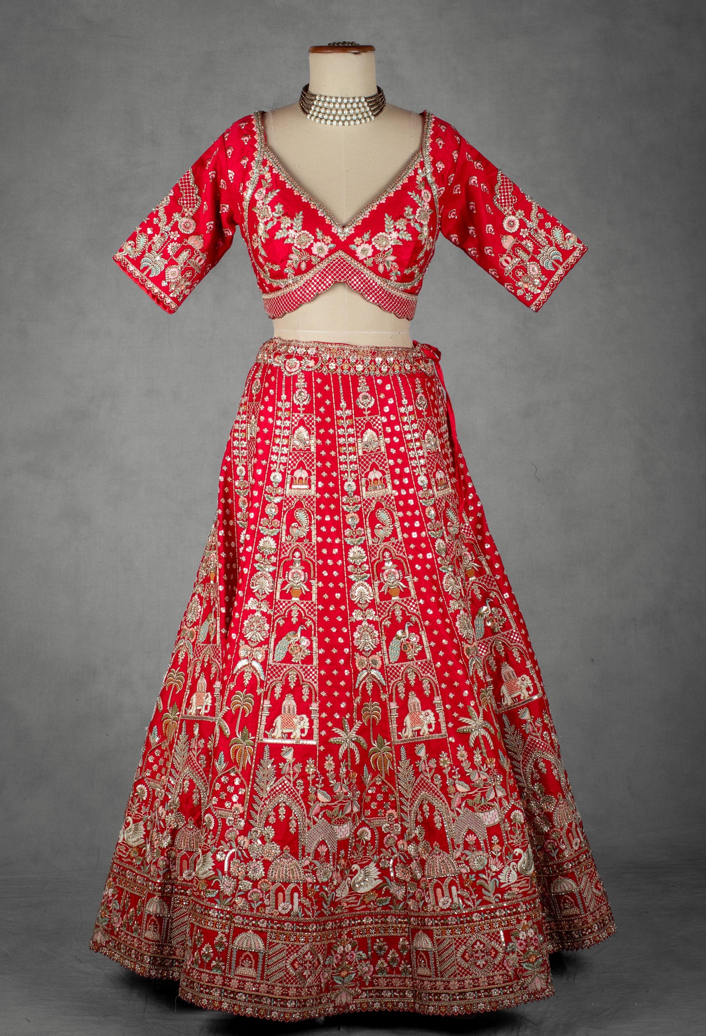 Red Bridal Lehenga with Intricate Zardosi and Resham Hand Embroidery