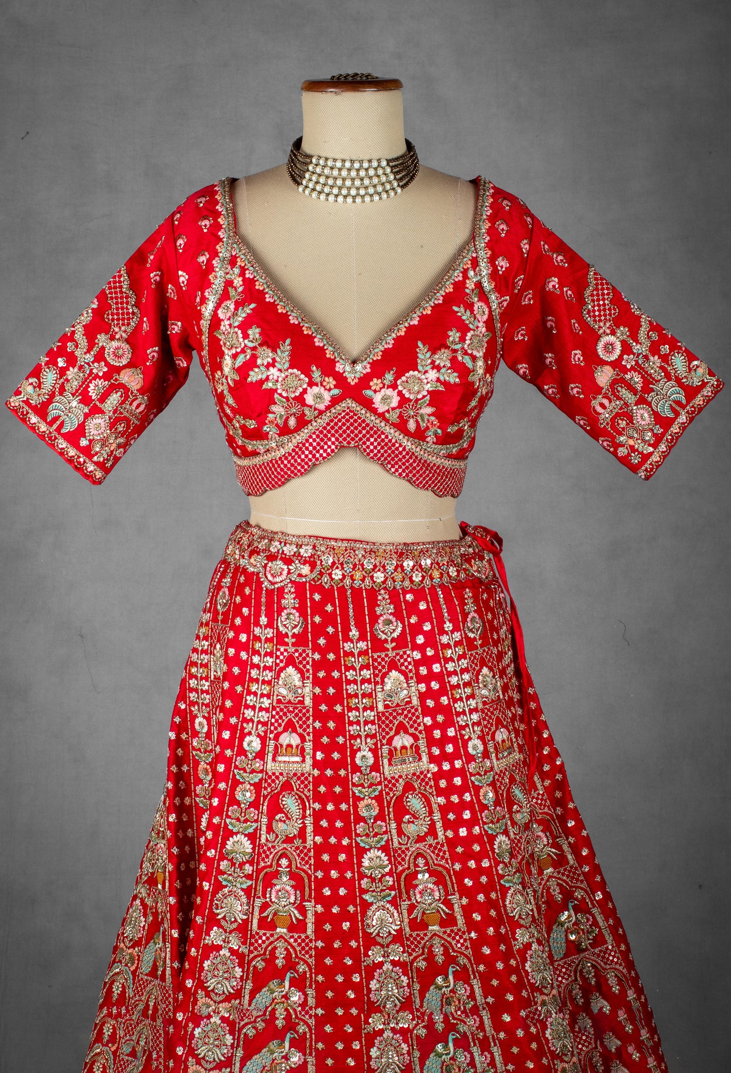 Red Bridal Lehenga with Intricate Zardosi and Resham Hand Embroidery
