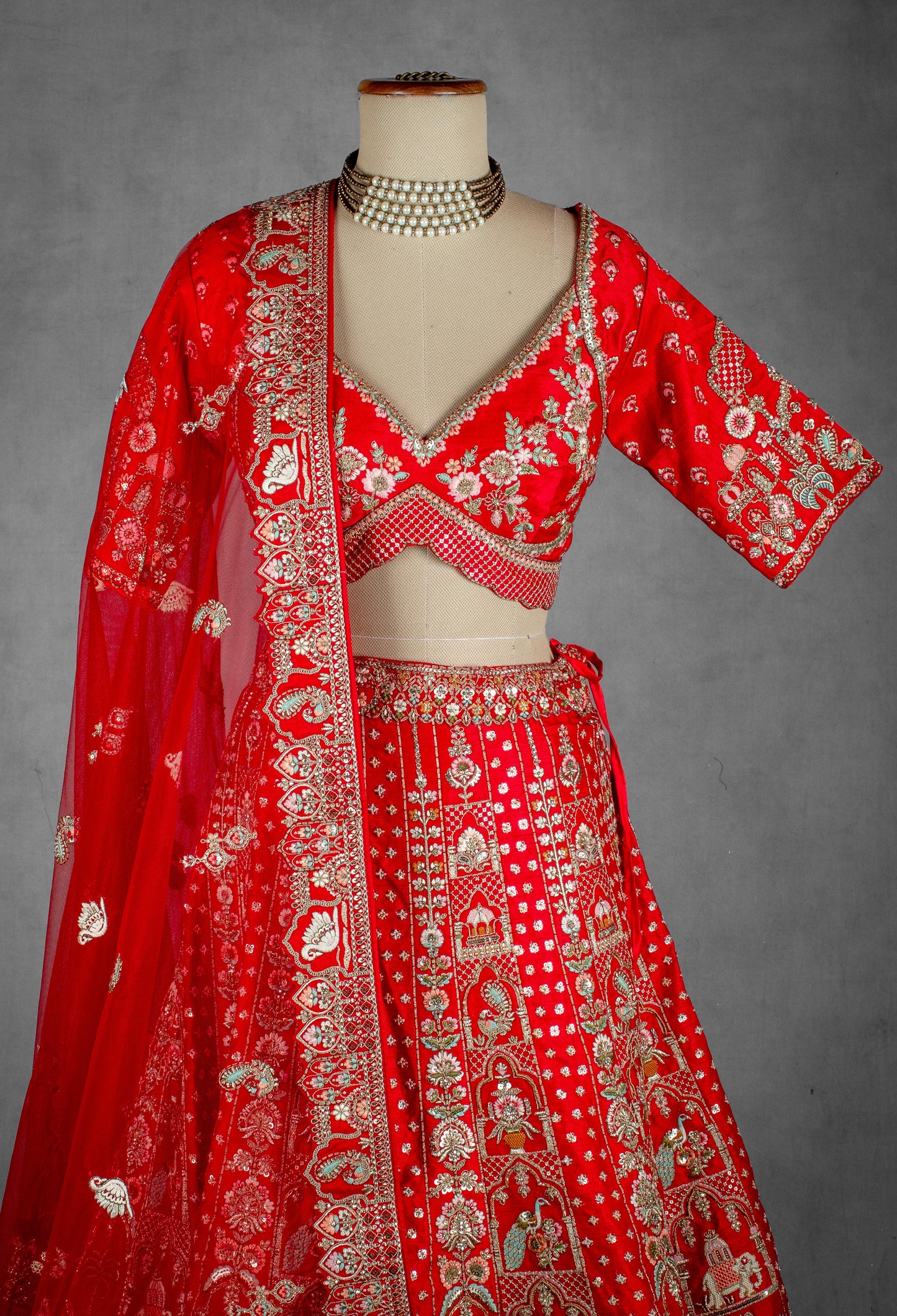 Red Bridal Lehenga with Intricate Zardosi and Resham Hand Embroidery