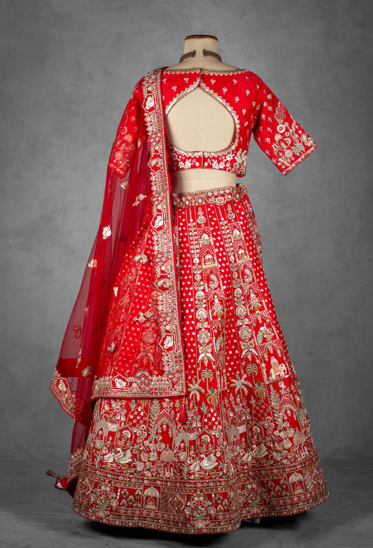 Red bridal lehenga with zardosi and resham hand embroidery – product image 2