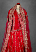 Classic Red Hand-Embroidered Bridal Lehenga with Zardosi and Sequin Detailing