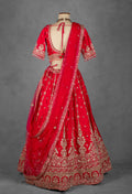Classic Red Hand-Embroidered Bridal Lehenga with Zardosi and Sequin Detailing